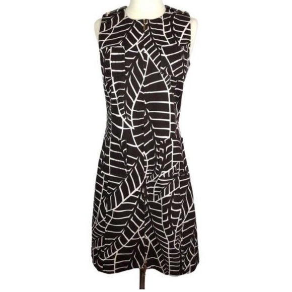 Tory Burch Brown Shift Dress White Leaf Print Sleeveless Corduroy Dress Size 6 - Picture 4 of 11